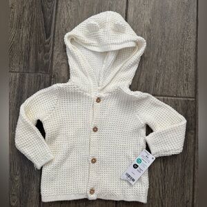 NWT Carter's Cream Knit 100% Cotton Hooded Cardigan 6 Months